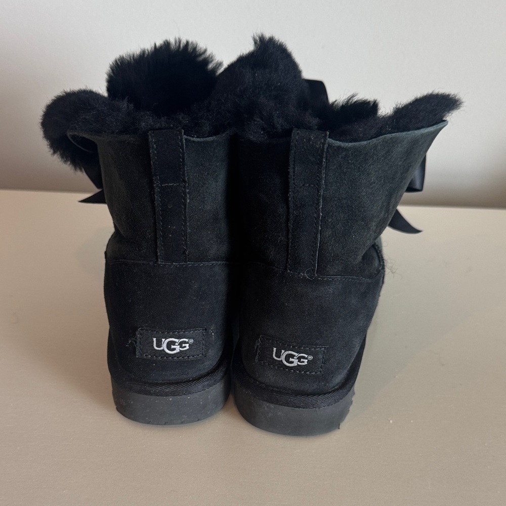 UGG Black Suede Fur-Trim Bow Back Ankle Booties - Picture 2 of 7